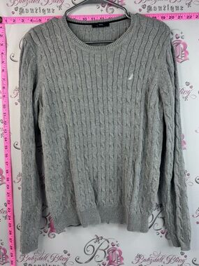 Nautica sweater stretchy knit knitted Light Gray Cable Knit Crewneck Sweater